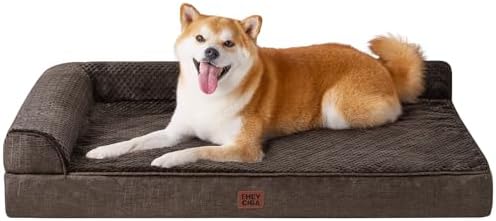 EHEYCIGA Large Dog Bed Memory Foam for Crate, Orthopedic Dog Bed Large Size Dogs with Washable Removable Cover, Waterproof Pet Sofa Couch with Nonskid Bottom, 35x22x6, Brown