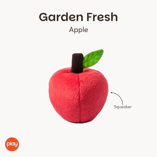 P.L.A.Y. Cute Plush Dog Toys - Fruit & Vegetable Themed Durable Squeaker Chew Toy, Great for Puppies & Small, Medium, Large Dogs - Machine Washable, Recycled Materials (Garden Fresh Apple, X-Small)
