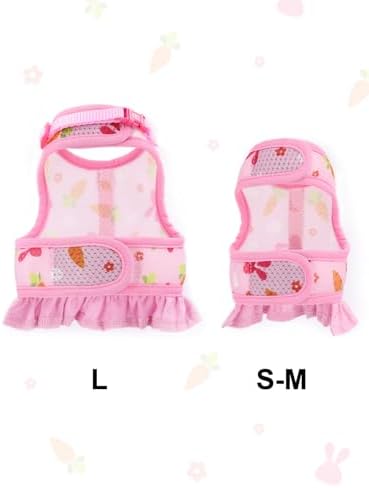 Pink Rabbit Leash and Harness Set,Proof Walking Escape Cute Floral Mesh Vest Breathable Rabbit Costumes for Bunny, Hiking, Training for Ferret Kitten Puppy Small Animals Pink S
