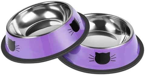 Serentive 2 Pcs Non-Slip Stainless Steel Small Cat Food Bowls - Unbreakable, 7 Oz, Suitable for Indoor Small Pets - Removable Rubber Base, Easy to Clean, Lovely Color