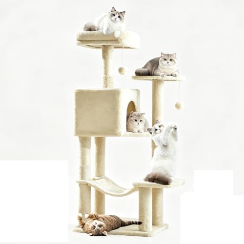 DUMOS Small 44 Inch Cat Tree Tower with Natural Sisal Scratching Posts