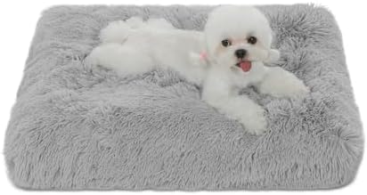 Bedfolks Waterproof Dog Crate Bed, Plush Dog Pad, 23"x18", Solid Light Grey