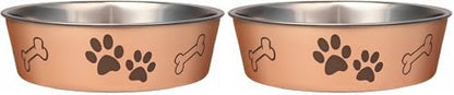 Loving Pets Bella Dog Bowls- Stainless Steel Dog & Cat Bowls - Spill Proof Dog Food Bowl, Cat Bowl, Puppy Essentials & Pet Supplies Great for Home & Travel (Medium 20-35 lbs, Champagne) (Pack of 2)