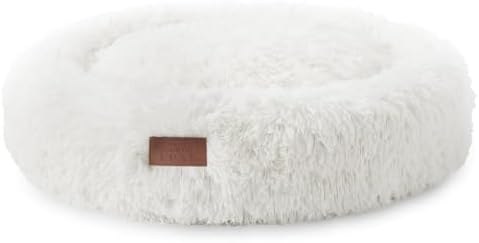 Town & Country Luxe CuddleTown Fuzzy Solid Donut Pet Bed, Soft, Cozy & Calming, Non-Slip Bottom, 100% Machine Washable, Cream, Small 24"x24"x7" Round