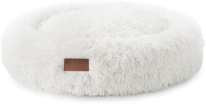 Town & Country Luxe CuddleTown Fuzzy Solid Donut Pet Bed, Soft, Cozy & Calming, Non-Slip Bottom, 100% Machine Washable, Cream, Small 24"x24"x7" Round