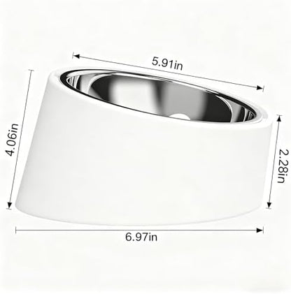 15° Tilted Dog Bowl for Small Dogs Flat-Faced Breeds - Anti-Choke Ergonomic Elevated Feeder Non-Slip Base - 2-in-1 Detachable Stainless Steel Food & Water Bowls - Pure White Clean & Simple (M, White)