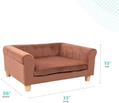 CRITTER SITTERS 33” Faux Suede Ped Bed in Brown, Durable Washable Sofa Couch for Small & Medium Cats & Dogs, Must Have Accessory for Yorkies, Shih Tzus & Frenchies, Kitten & Puppy Essential Furniture