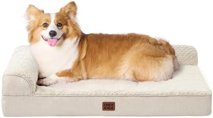 EHEYCIGA Large Dog Bed Memory Foam for Crate, Orthopedic Dog Bed Large Size Dogs with Washable Removable Cover, Waterproof Pet Sofa Couch with Nonskid Bottom, 35x22x6, Beige