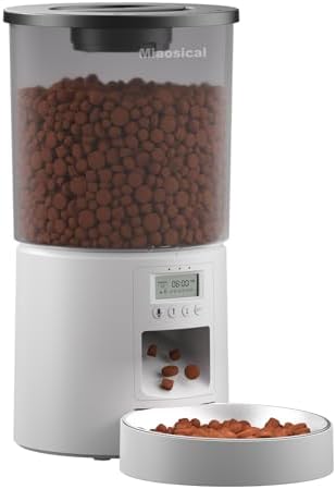 Automated Cat Feeder,Clear 4.2L Dry Food Dispenser with Single Bowl,Programmable Timed Pet Feeder for Up to 6 Daily Meals,10-Second Voice Message & Dual Power Backup (White, 4.2L Press Version)