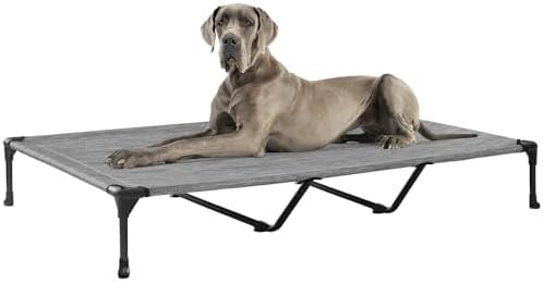 Veehoo Outdoor Elevated Dog Bed Large Sized Dogs, XXL Cooling Raised Dog Cots Beds Training Platform Off Ground Hammock with Breathable Mesh, No-Slip Feet, 59"x37.5", Black Silver