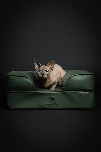 NOAH & PAW Small Dog Bed, 20x15x8 Inch, Cat Bed for Indoor Cats, Orthopedic Eggshell Memory Foam Infused with Cooling Gel, Water Resistant Inner Cover Machine Washable (Faux Leather)