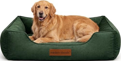 Modern Threads Luxury Dog Bed - Comfortable Tufted Velvet Cushion for Small to Large Dogs - Machine Washable - Durable & Cute Sleep Space for Pets - Pamper Your Pet with Cozy Beds - Forest Green