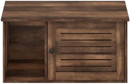 Furinno PELI Farmhouse Style Cat Litter Box Enclosure, Rustic Brown