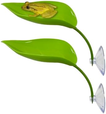 KVZVK 2Pcs Tree Frog Tank Leaf Decorations,Leaf Shape Basking Platform with Suction Cups for Leopard Gecko Tank Accessories for African Dwarf Frog