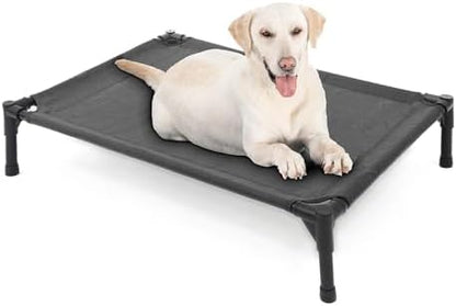 Garnpet Elevated Dog Bed for Large Dogs, Raised Dog Cot Fits Up to 120 LBs, Heavy Duty Pet Cots with Durable Supportive Teslin Recyclable Washable Mesh, Indoor & Outdoor Pet Bed, Dark Grey