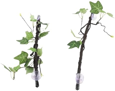 Reptile Corner Branch, 2 pcs Plastic Strong Durable Imitation Bendable Jungle Climbing Vine Suction Cup Design Flexible Terrarium Plant Decoration for Amphibian Lizard Snake Gecko Bearded Dragon Cage
