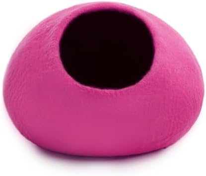 Woolygon Premium Felt Cat Cave Bed – Wool Kitty Beds Handcrafted Kitten Caves Bed for Indoor Cats - Made from Merino Wool, Foldable Cat Hideaway Covered Cat House Pod (Pink Plain)
