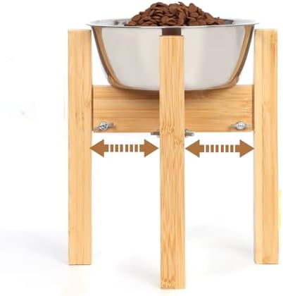 Elevated Dog Bowl Stand Adjustable Dog Food Holder 10”H Medium Bamboo