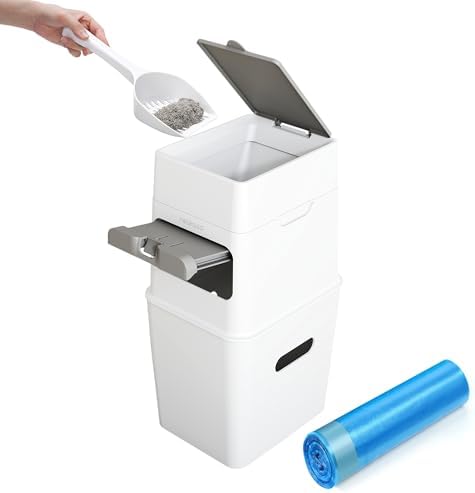 Neakasa PooGuard Litter Disposal Bin, 9.2L Trash Can for Cat Litter, Dog Waste & Diapers, with Viewing Window, Wider Opening, and 4-Month Refill Bag (White)