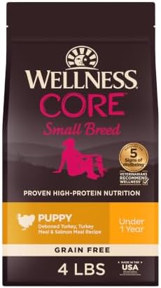 Wellness CORE Small Breed Puppy Dry Dog Food, Grain Free Kibble, Natural, High Protein, Turkey and Salmon Recipe, 4 lb Bag