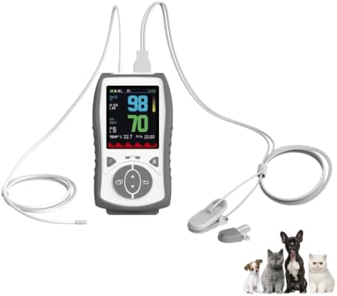 Veterinary Handheld Pulse Oximeter - 2.8" LCD Pet Vital Signs Monitor for SpO2/HR/TEMP - Used for Dogs, Cats, Horses - Rechargeable Battery & Silicon Case