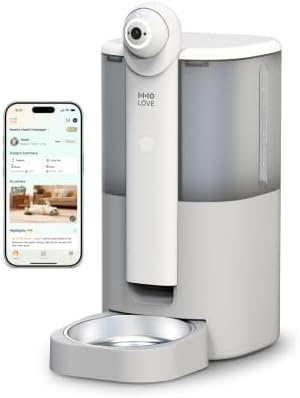 HHOLOVE Yuno AI Smart Automatic Cat Feeder with 2K 360° Camera Auto-Track, AI Health Insights, Two-Way Audio, Night Vision Camera, 2.4G&5G WiFi, Small Dog Feeder, 5L