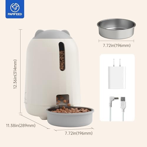 PAPIFEED Automatic Cat Feeder with App, WiFi Auto Cat Feeder, 3L Slow-Feed Cat Food Dispenser for Dry Food, Dual Power Supply Timed Pet Feeder for Cat, 10 Meals/Day, 6 Portions/Meal, Grey