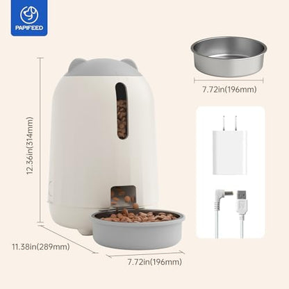 PAPIFEED Automatic Cat Feeder with App, WiFi Auto Cat Feeder, 3L Slow-Feed Cat Food Dispenser for Dry Food, Dual Power Supply Timed Pet Feeder for Cat, 10 Meals/Day, 6 Portions/Meal, Grey
