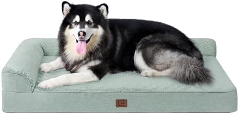 EHEYCIGA XXL Dog Bed Memory Foam, Orthopedic Giant Dog Bed Jumbo with Washable Removable Cover, Waterproof Pet Sofa Couch with Nonskid Bottom, 48x35x7.5, Greyish Green