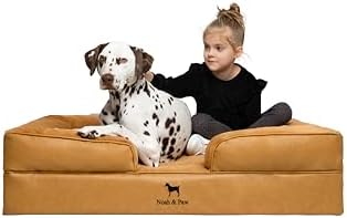 NOAH & PAW XL Dog Bed, 45x35x11 Inch, Orthopedic Large Dog Beds, Eggshell Memory Foam Infused with Cooling Gel, Inner Cover, Water Resistant, Machine Washable (Faux Leather)
