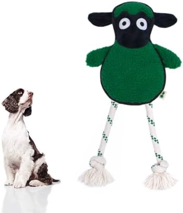 Green Sheep Rope Toy for Dogs, Durable Plush Dog Chew Toy with Squeaker, Interactive Pet Toy for Small Medium Large Dogs, Tough Recycle Cotton Rope & PP Cotton Stuffing