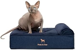 NOAH & PAW Small Dog Bed, 20x15x6.5 Inch, Cat Bed for Indoor Cats, Orthopedic Eggshell Memory Foam Infused with Cooling Gel, Water Resistant, Machine Washable, Includes Inner Cover (Denim Collection)