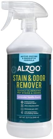 ALZOO Pet Stain & Odor Remover Spray for Dog & Cat Urine, Carpet, Furniture & Floors | Active Enzyme & Probiotic Formula | Lavender Vanilla Scent | Made in USA | 32 oz