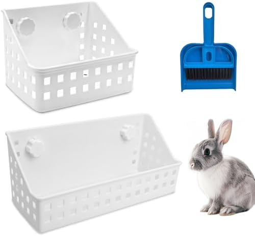 PINVNBY 2PCS Large Rabbit Hay Feeder with Mini Dustpan and Brush Set