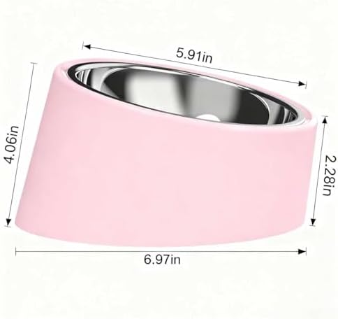 15° Tilted Dog Bowl for Medium Dogs & Flat-Faced Breeds - Anti-Choke Ergonomic Elevated Feeder Non-Slip Base - 2-in-1 Detachable Stainless Steel Food (M, Pink)