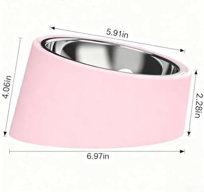 15° Tilted Dog Bowl for Medium Dogs & Flat-Faced Breeds - Anti-Choke Ergonomic Elevated Feeder Non-Slip Base - 2-in-1 Detachable Stainless Steel Food (M, Pink)