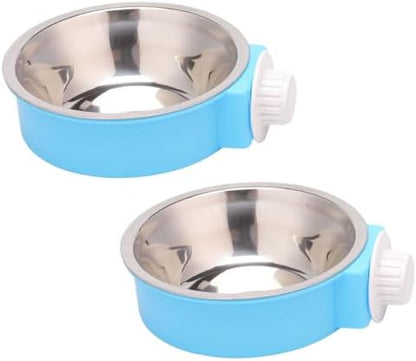 2Pcs Pets Lightweight Stainless Steel Bowl,Removable Stainless Steel Pet Hanging Food Water Feeder Bowl for Puppy Dog Cat Rabbit Ferret Bird Gunea Pigs (Blue-Medium)