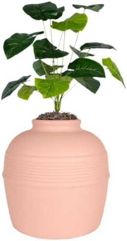 Good Pet Stuff Original Hidden Litter Box Planter, Decorative Cat Litter Enclosure, Carbon Filter, Faux Plant, Round Design, Easy to Clean, Base Kit, Broad Leaf Philodendron, Blush Coral