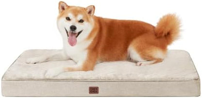 EHEYCIGA Large Memory Foam Dog Crate Bed Washable, 35x23Inch, Beige
