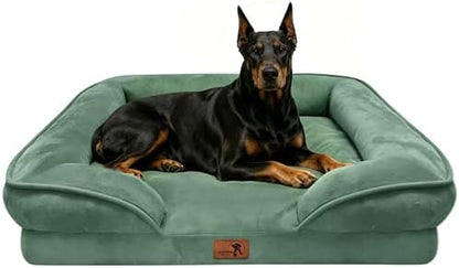 Spotted Play Orthopedic Dog Bed with Sides - Sofa Beds for Extra Large Dogs, Supportive Foam Pet Couch Bed with Washable Removable Cover, Waterproof Lining and Non-Slip Bottom, Green - XL-Plus