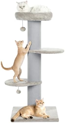 Cat Craft 43" Short Plush Cat Scratching Post with Perch & Bed, Grey