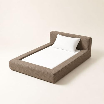 Mini Cloud Bed - Removable and Washable Covers - Toddler Baby Pet Dog Cat Nursery - Upholstered Minimalist Modern Luxury (Waterproof Taupe Linen, Medium)