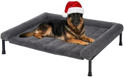 Veehoo Elevated Dog Bed with Fluffy Plush Bolster Cushion, Dog Couch Bed
