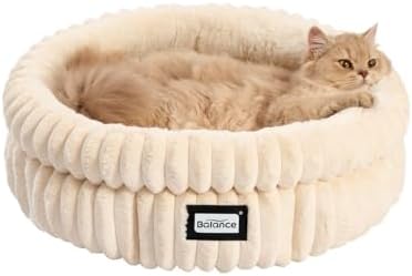 BALANCE Cat Bed Kitten Bed, Washable Round Cat Beds for Indoor Cats,Super Soft Plush Faux Fur Pet Bed for Puppy and Kitten with Anti-Slip Bottom