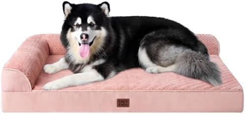 EHEYCIGA XXL Dog Bed Memory Foam, Orthopedic Giant Dog Bed Jumbo with Washable Removable Cover, Waterproof Pet Sofa Couch with Nonskid Bottom, 48x35x7.5, Pink