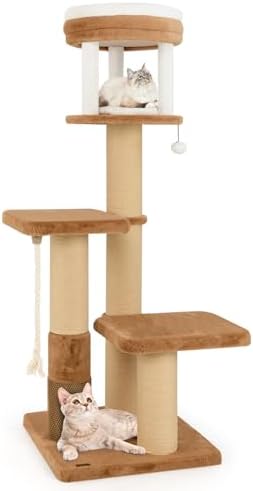 PETSITE 65 Inch Tall Cat Tree, Multi-Level Cat Tower with Scratching Posts, Soft Faux Rabbit Fur Padded Perches, Removable Cushion, Sisal Rope, and Dangling Ball, Modern Cat Tree Tower for Indoor Cats