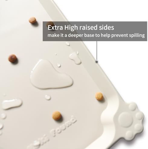 Hoki Found X-Large Silicone Non Slip Pet Food Mats - Tray for Dogs, Cats - Waterproof, Suitable for Carpet - Cream Brown