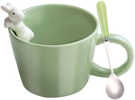 BigNoseDeer Cute Easter Bunny Mugs with 3D Rabbit Inside Kawaii Ceramic Rabbit Coffee Mug with Spoon Cute Gifts Easter Gifts Gag Gifts for Women White Elephant Gifts for Adults 12oz (Green)