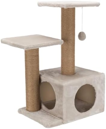 Trixie Valencia Scratching Post – Cat Tower with Sisal Posts, Condo & Dangling Toy – Compact Cat Furniture for Indoor Cats – Gray, 17.3" x 13" x 28"