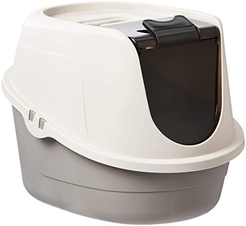 Amazon Basics No-Mess Hooded Enclosed Cat Litter Box with Odor Control and Swinging Door, Large, 24" x 18" x 17", Multicolor